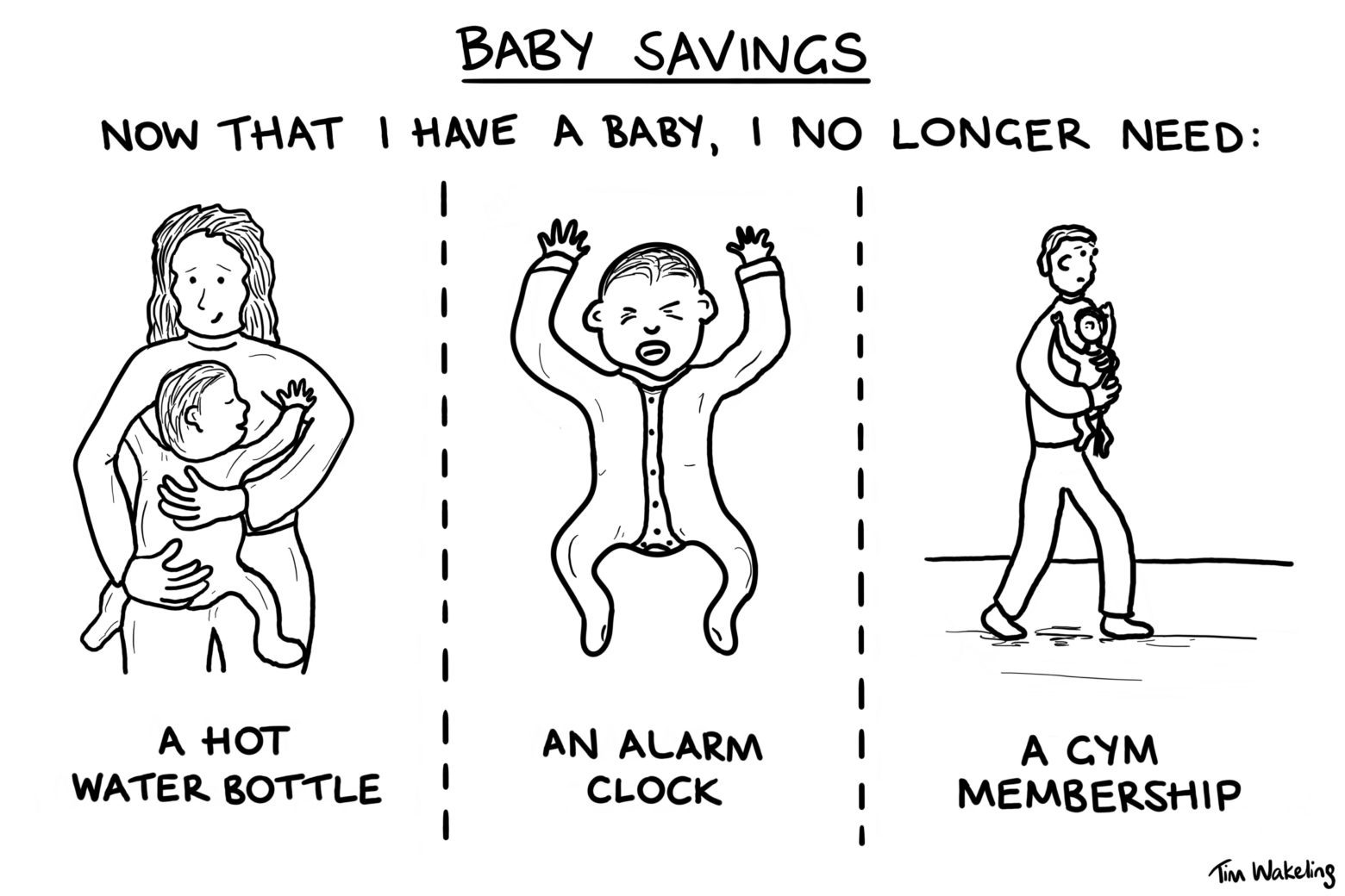 A baby cartoon about things I no longer need now that I have a baby