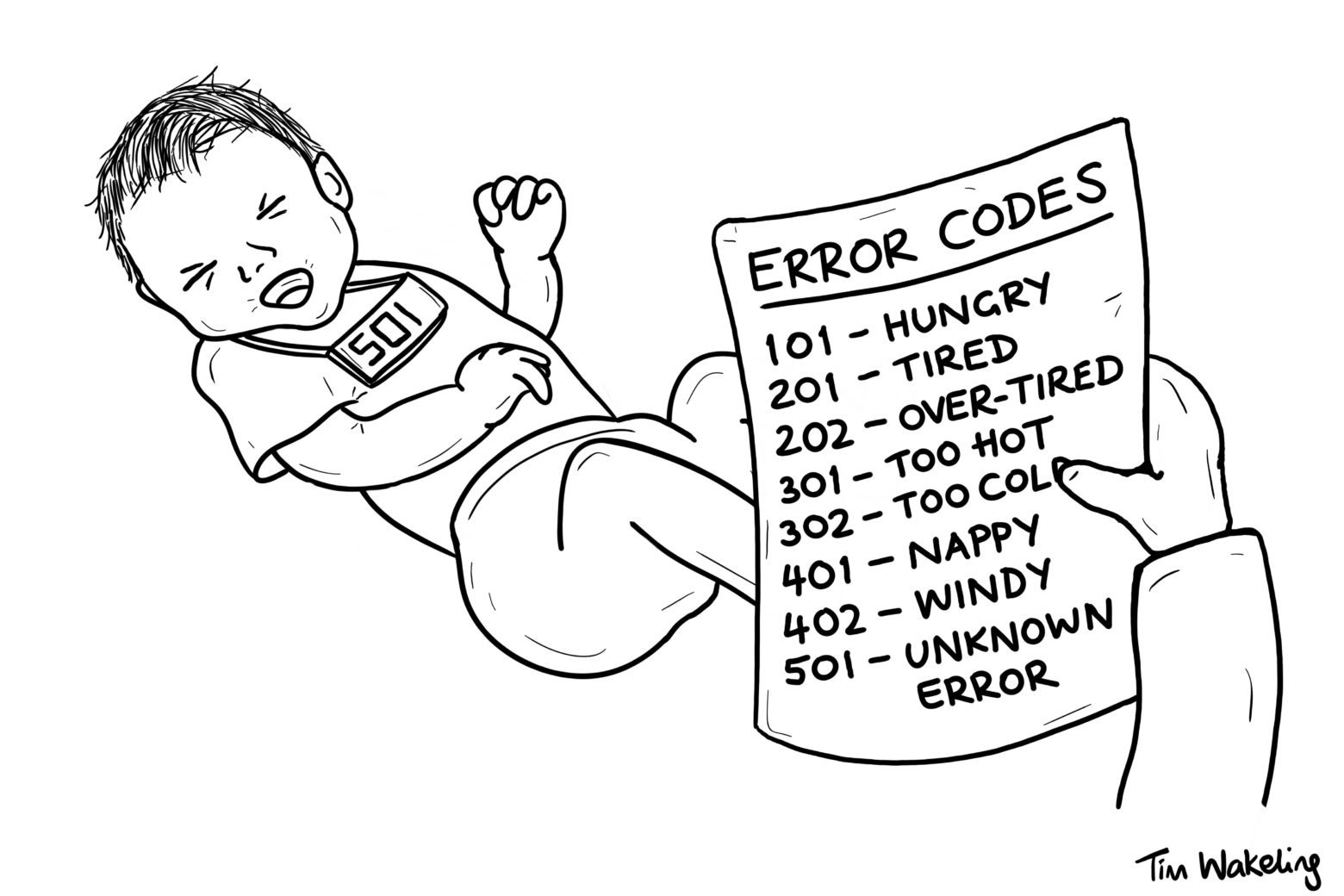 Baby cartoon about error codes